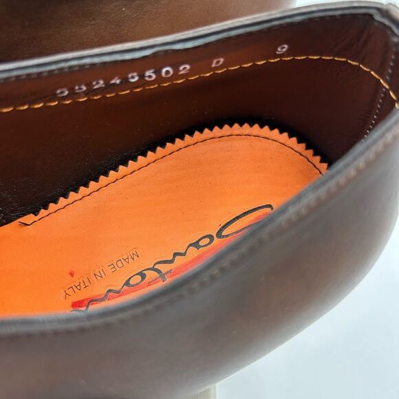 Men's Santoni leather cap toe Oxford size 9 US made in Italy cobbler soles - Picture 6 of 11